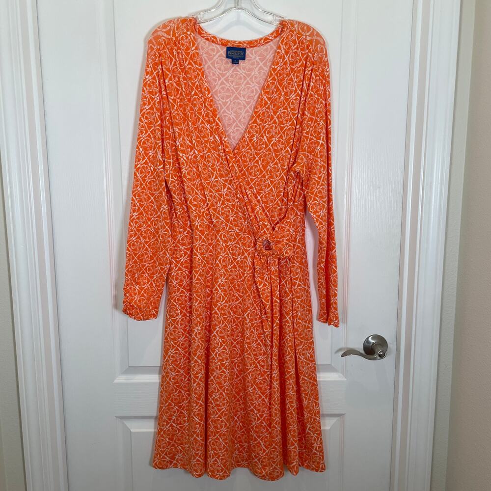 Pendleton Breezeway Faux Wrap Dress Jersey Sand Dollar Print Midi Modest XL